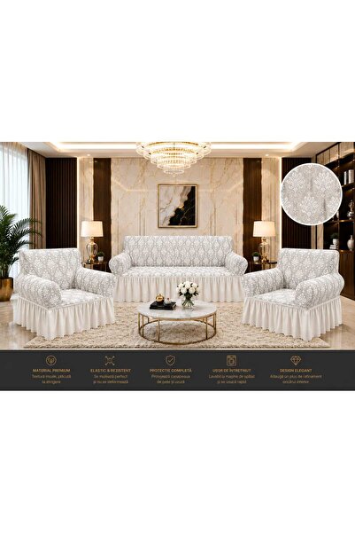 Sale4u Set Huse Elastice, Canapea 3 locuri + 2 Fotolii, model Jacquard