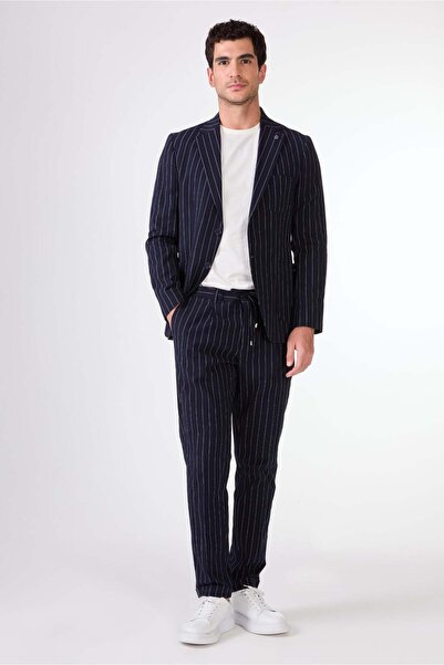 Dufy Men's Slim Fit Mono Collar Navy Blue Jacket