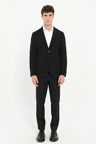 Dufy Men's Slim Fit Mono Collar Black Jacket