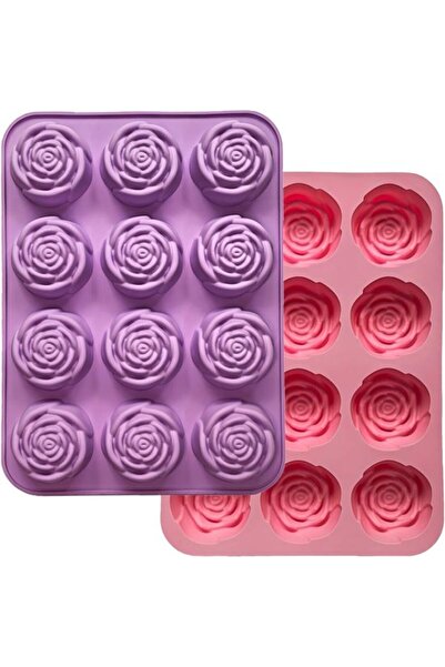 Morvena Picks Set de 2 matrițe din silicon în formă de trandafir pentru copt/...