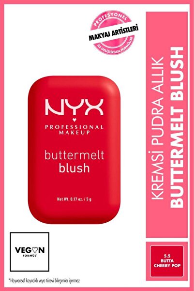 NYX Professional Makeup Buttermelt Blush Kremsi Pudra Allık - 5.5 Butta Cherr...