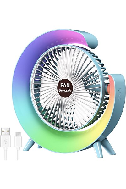 Morvena Picks Ventilator personal de birou de 5 inch cu iluminare LED, ventil...