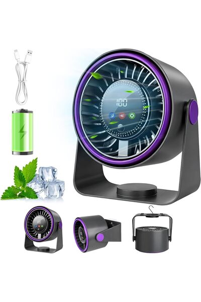 Morvena Picks Ventilator portabil 3-în-1, pentru birou, camping, ventilator d...