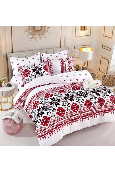 JOJO HOME Set lenjerie de pat dublu, 6 piese, cearceaf de pat 245x250cm, cu i...