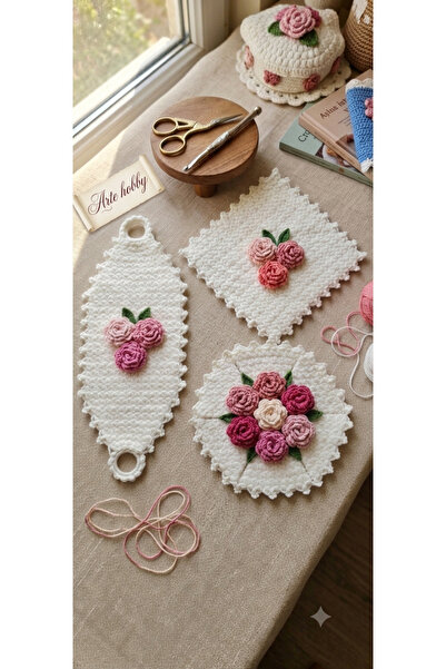 arte hobby 3lü çeyizlik cicekli lif seti