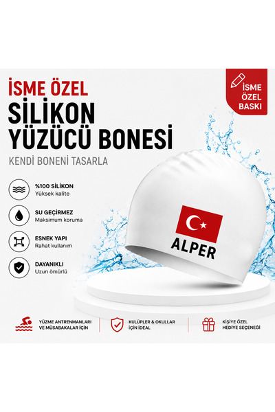 Apex Türk Bayrak İsme Özel Premium Silikon Yüzücü Bonesi