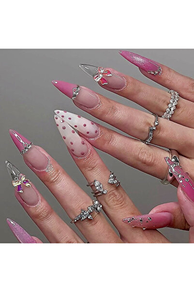Choice3 2XC1-13961 24pcs Long Stiletto Pink False Nails Finished Wearable Fre...