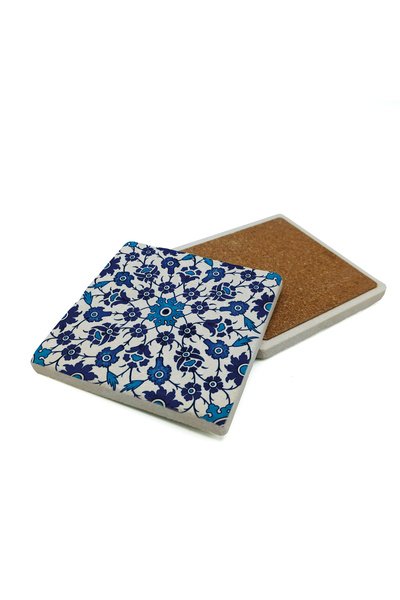 Sadrazam Ottoman Tile Pattern Printed Natural Stone Coaster 10X10 1G-Çinirpc18