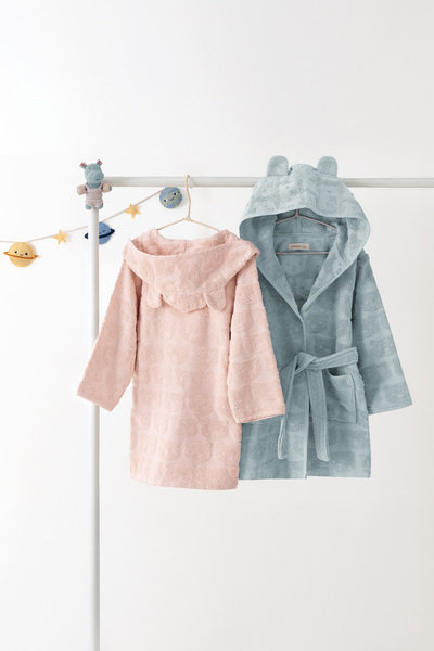 Yataş Mini Corin 100% Cotton Children's Bathrobe - Blue