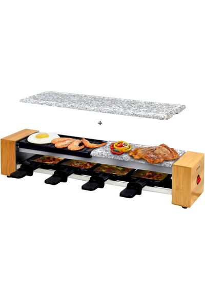 Syntrox Almanya Raclette Emaye Olert, çıkarılabilir plakalı, masa ızgarası, 4 kişilik,