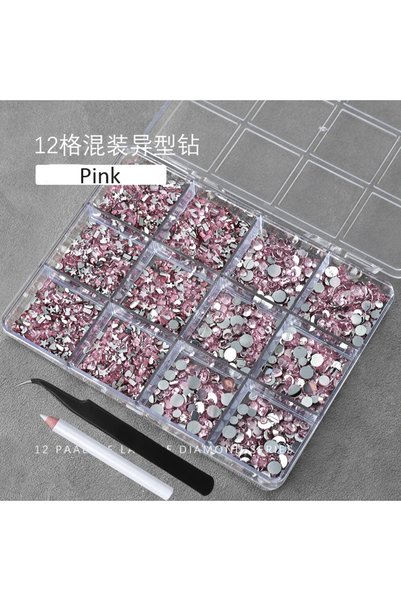 Choice5 ZB148-7 12Grids 3D Baby Blue Multi-Shape Nail Art Rhinestones Flat Ba...