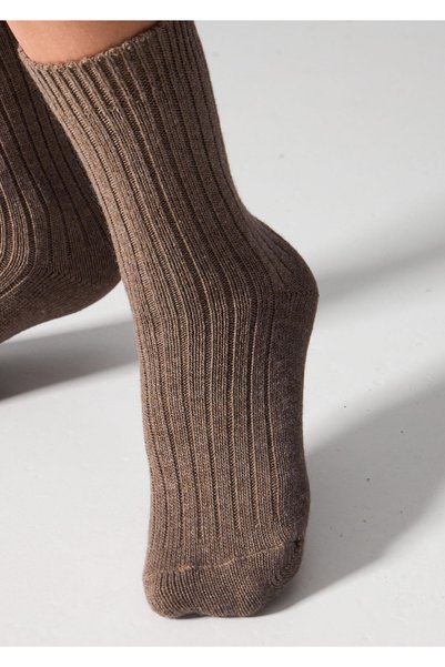 Legs Sosete merino si casmir, LEGS, 36-40, Coffee, amestec lana luxos, model raiat, bariera termica excelenta, catifelate, elastice, prospetime si confort, durabile, stil clasic pentru sezonul rece