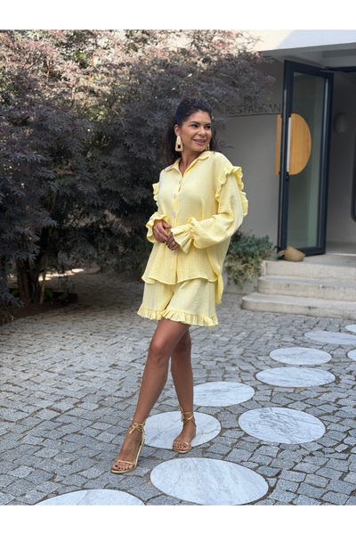 RAMONA BADESCU EXCLUSIVE Set de damă din muselină imprimată (bluză și pantalo...