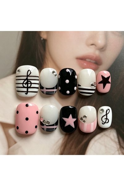 choice2 HFYF-XS 10 Pieces of Hand Pressed Bean Nails, Beautiful Fake Nails, P...
