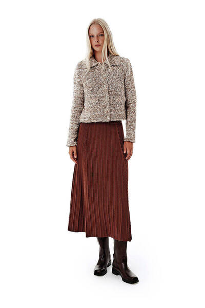 Knitss Örgü Detay A Form Kahverengi Triko Etek