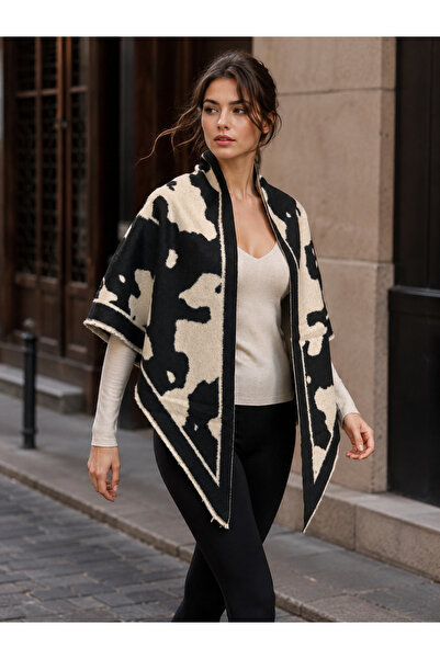 Luminos Butik Women's Black Animal Patterned Triangle Shawl Sal1312