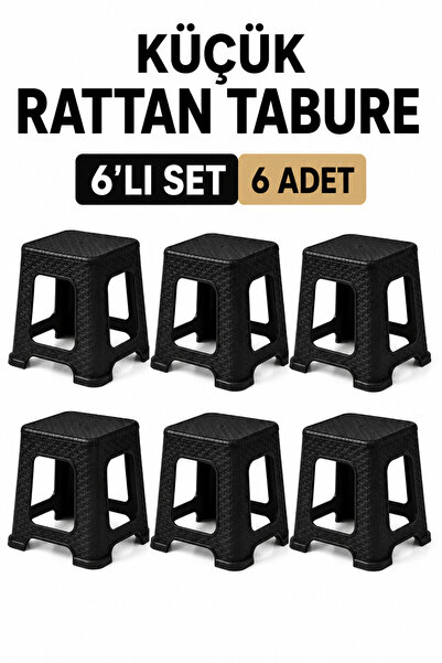 Kitchen Line 6’lı Küçük Rattan Tabure Seti Siyah – Mutfak Banyo Balkon Bahçe ...