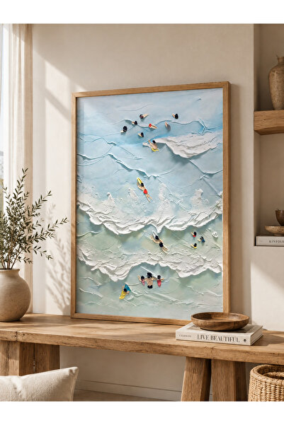 Pegziz Sea View Framed Painting – Colorful Beach People Modern Wall Decor