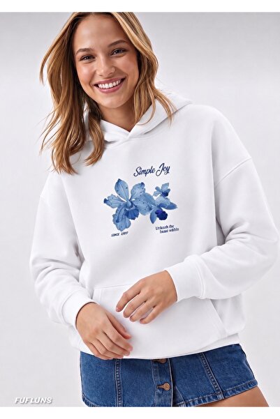 FUFLUNS Simple Joy Printed Oversized Women's Hooded Sweatshirt