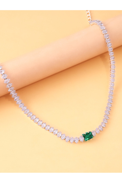 Choice1 Silver Plated Tennis Necklace Choker, Emerald Crystal Statement Colla...