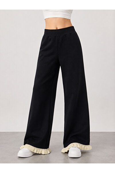 EGEMS TRİKO Women's Comfortable and Stylish Knitwear Trousers with Ruffle Detail