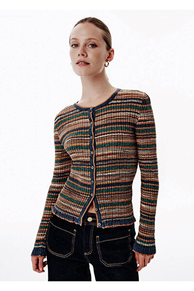 Knitss Ajur Örgü Mavi-Yeşil Renk Geçişli Hırka
