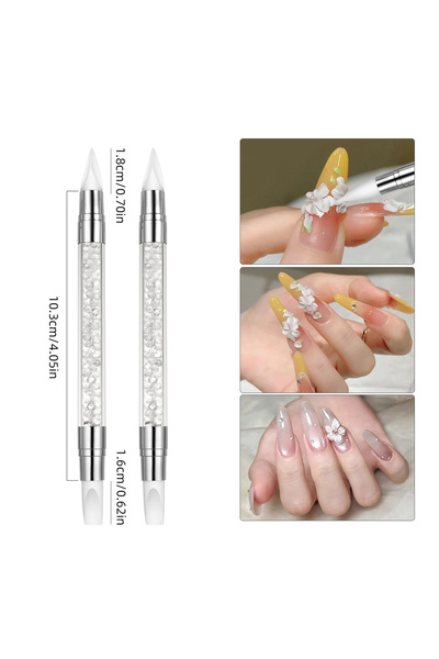 Choice 2PCS 2pcs Double Ended Silicone Nail Art Pen Carving Flower Sculpting ...