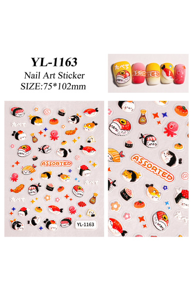 Choice1 YL-1163 1 Set 5D Embossed Sushi Cat Nail Stickers Japanese Food Water...