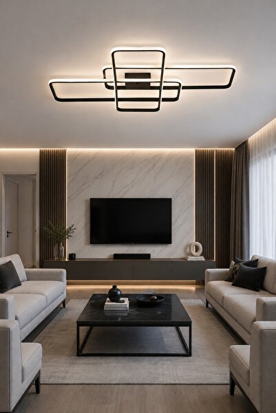 LEGACY Tetris Siyah Renk Modern Tasarım Beyaz Ledli Cafe - Mutfak - Salon Led...