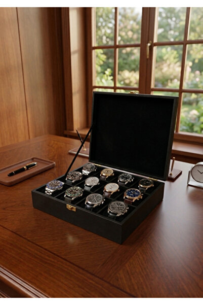 aswood Leather Covered Wooden Watch Box, 12 Watch Storage Box, Stylish Watch ...