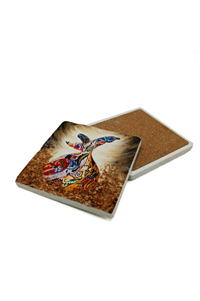 Sadrazam Motifli Semazen Printed Natural Stone Coaster 10X10 1G-Semazen8