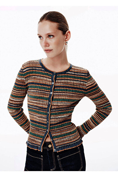 Knitss Ajur Örgü Mavi-Yeşil Renk Geçişli Hırka