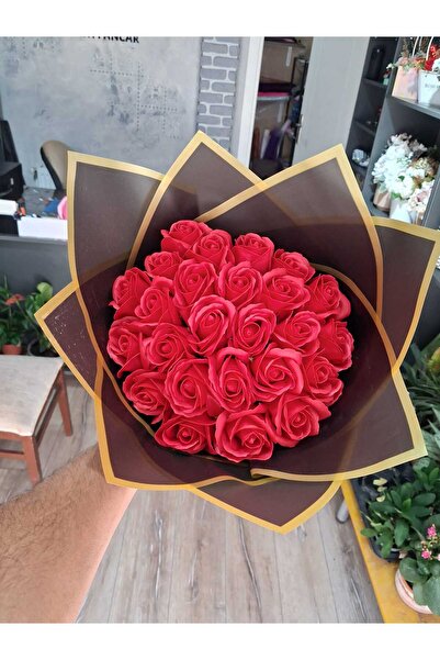 kırmızı sabun gül buketi