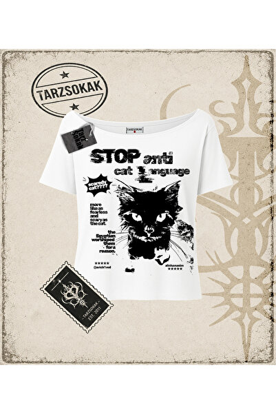 Tarzsokak Gothic & Grunge ULIČNA ODEĆA STOP ANTI CAT Majica sa lađastim izrezom