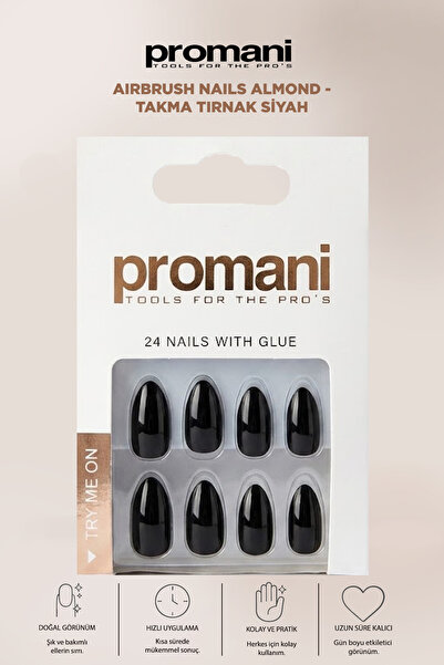 Promani Airbrush Nails Almond - Takma Tırnak Siyah