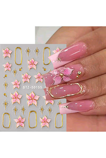 choice2 STZ-5D155 5D Floral Embossed Nail Stickers Bronzing Hibiscus Flower P...