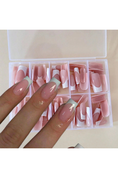 Choice WHITE 120pcs Minimalist French Style Rectangular Fake Nails, Upgrade Y...