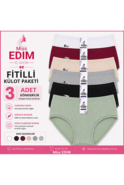 MİSS EDİM Fitilli Külot 3'lü Paket – Karışık Renk