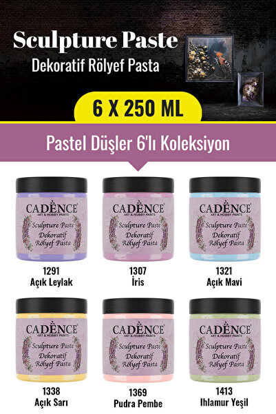 Cadence Boya 6x250ML Sculpture Dekoratif Rölyef Pasta - 6'lı Pastel Düşler