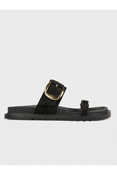 Sadık Yılmaz Women's Summer Flat Slippers - 230 3178 - Black Suede