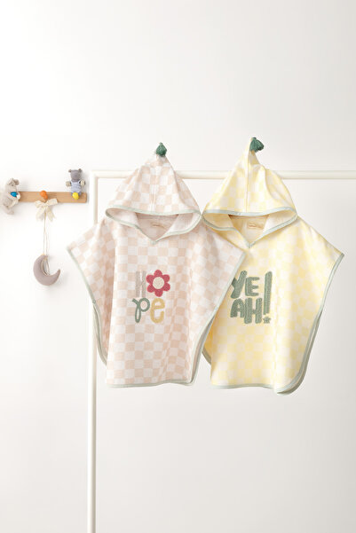 Yataş Mini Kyra Embroidered Cotton Children's Poncho - Powder