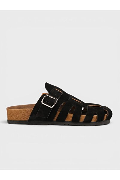 Sadık Yılmaz Women's Summer Flat Slippers - 575 409 - Black Suede