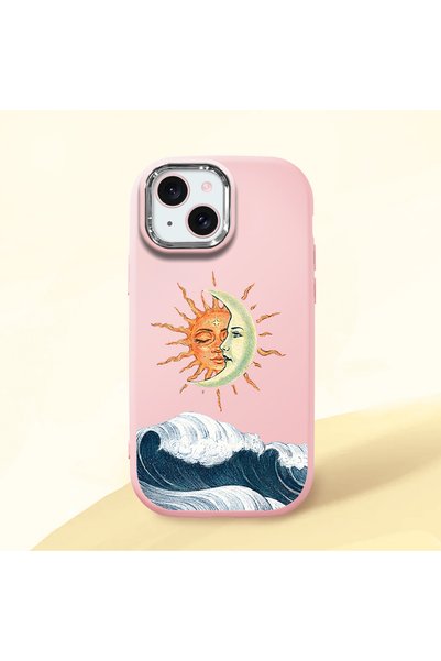 ucuc iPhone 15 Compatible Retro Style Sun Moon Sea Wave Pattern Shock Absorbi...