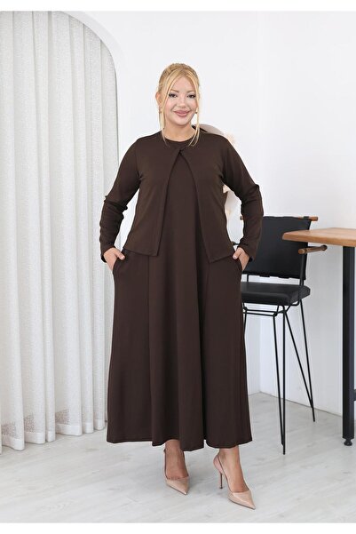 Siyezen Plus Size Modal Fabric Cardigan and Dress Combination Set