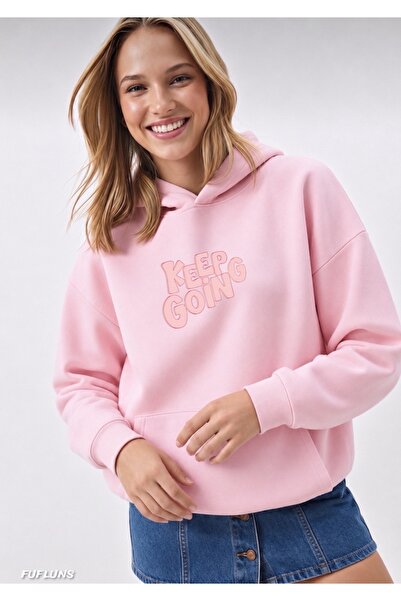 FUFLUNS Keep Going Printed Oversized Women's Hooded Sweatshirt