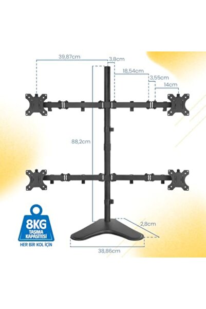 veraX.MODA.Trent Ef44 Steel Design 2-8 kg Quad Screen Elevator 13-27Inch Desk...