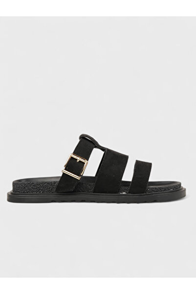 Sadık Yılmaz Women's summer flat slippers - 230 3177 - black suede
