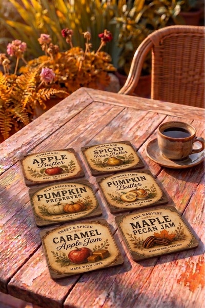 Pixi Works 6’lı Autumn Harvest, Sonbahar Mahsulleri Temalı Dekoratif MDF Bard...