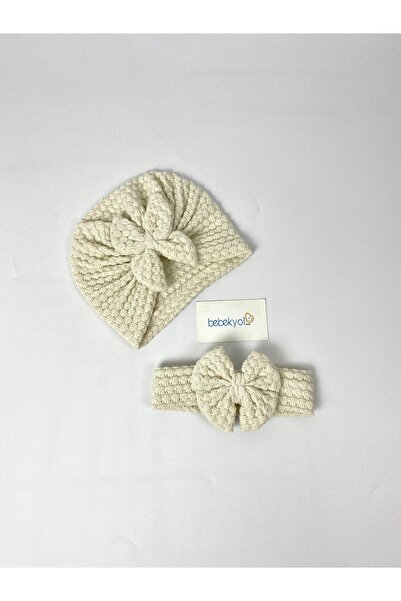 bebekyol Knitted Baby Girl Bandana Hat Set