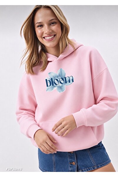 FUFLUNS Bloom Flower Printed Oversized Women's Hooded Sweatshirt